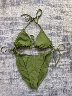 Worn Once wild fable Olive Green Triangle String Bikini
